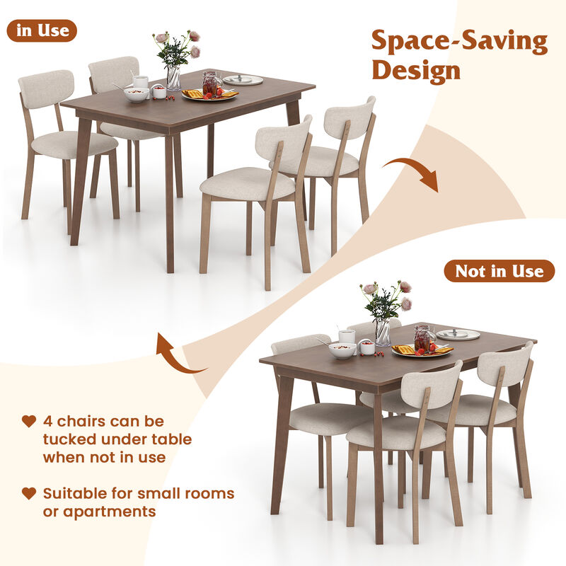 Dining Table Set for  Five Piece with 4 Solid Rubber Wood Frame and Padded Seats Chair-Brown image number 7