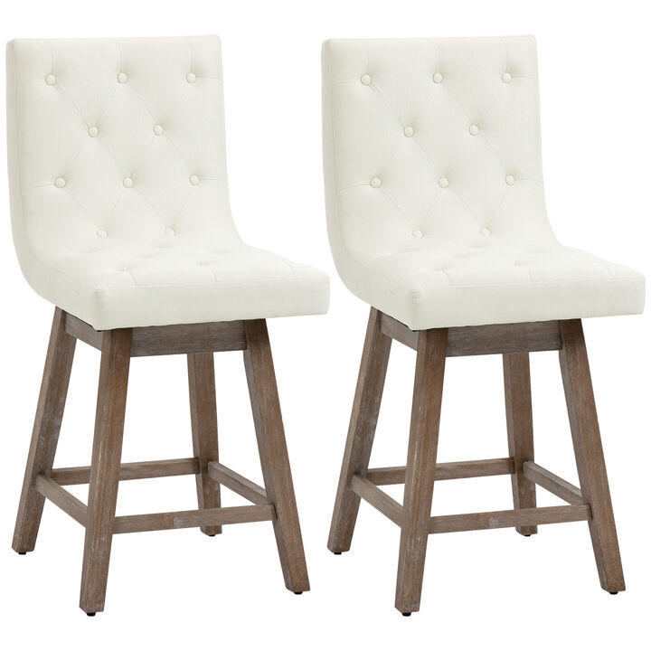 Set of 2 Modern 25.5" Counter Height Swivel Bar Stool Chairs w/ Footrest, Cream