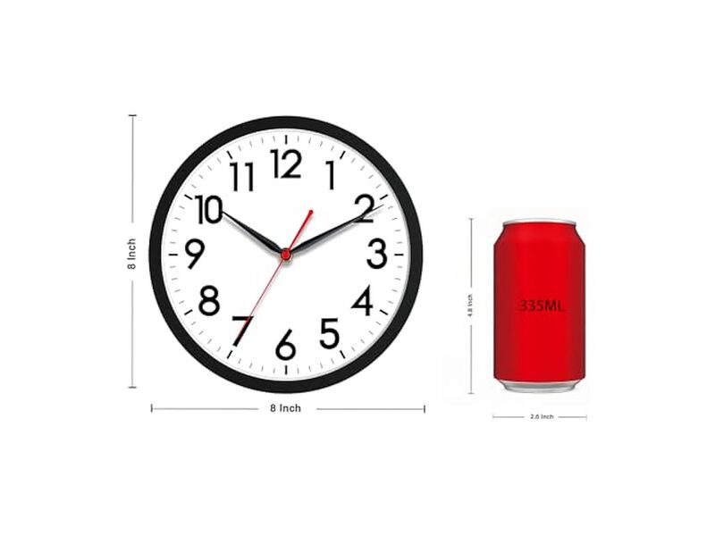 Classic Black Wall Clock 8 Inch Silent Non Ticking Modern Battery Operated image number 1