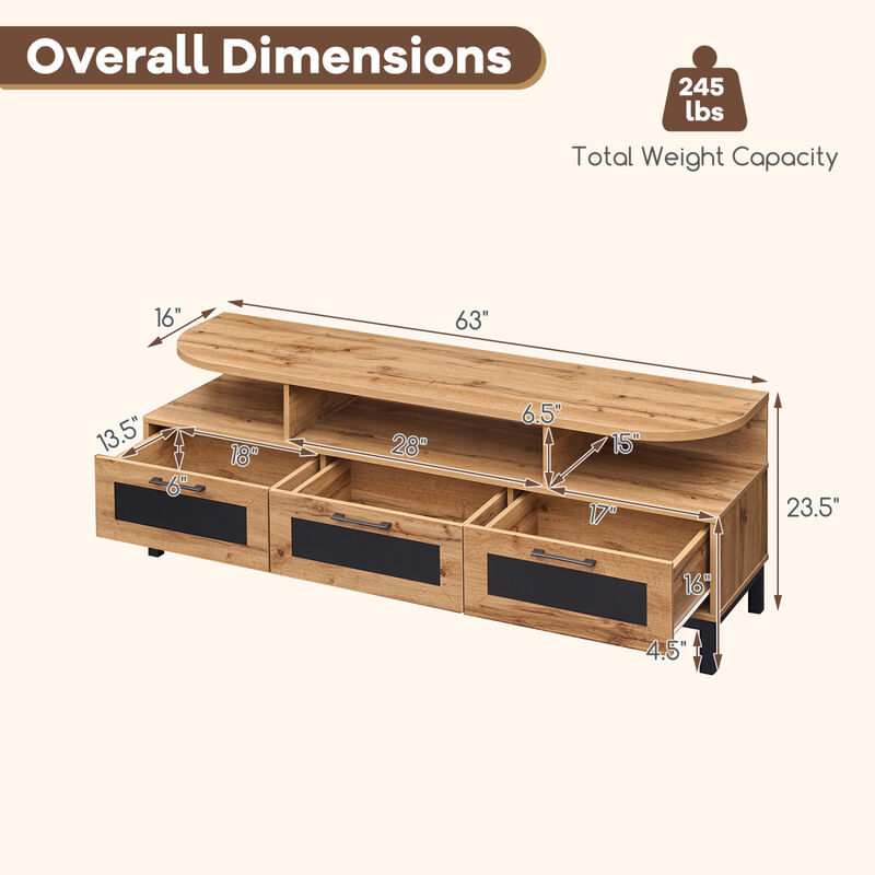 Entertainment Center TV Stand with 3 Drawers and Open Storage Shelves image number 2