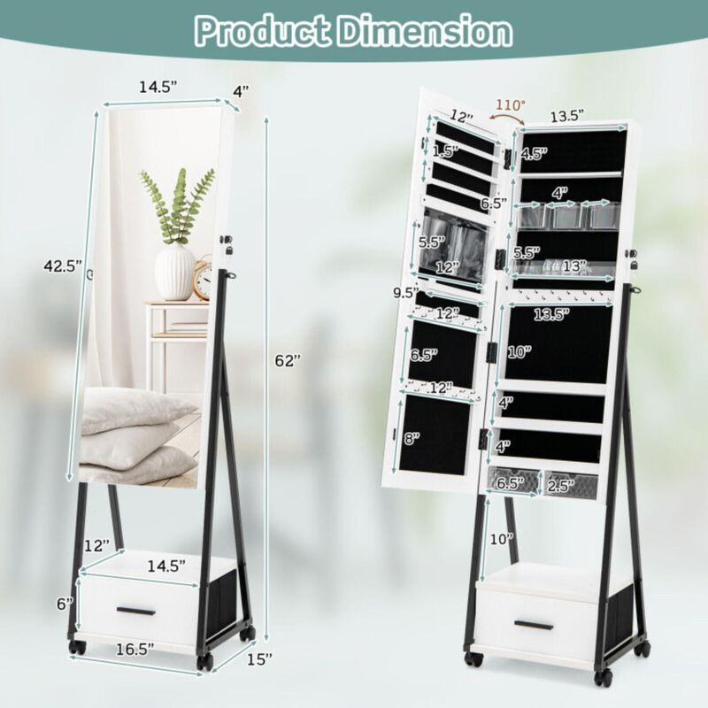 Hivvago Jewelry Cabinet with Full-Length Mirror