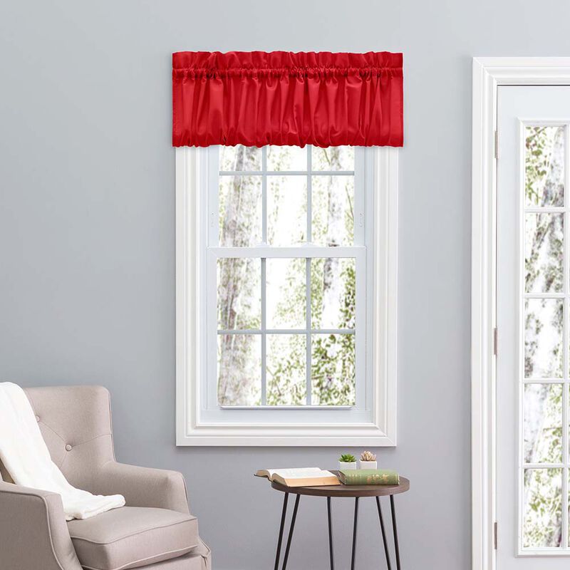 Ellis Stacey 1.5" Rod Pocket High Quality Fabric Solid Color Window Balloon Valance 60"x15" Red image number 2