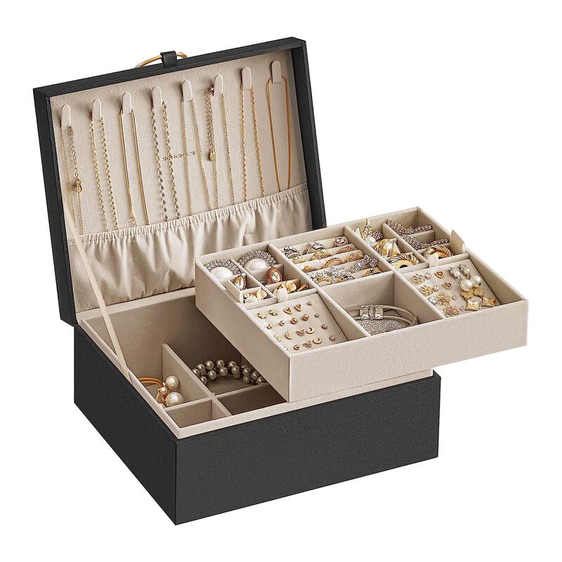 2-Layer Jewelry Box with Handle for Stylish and Portable Storage image number 8
