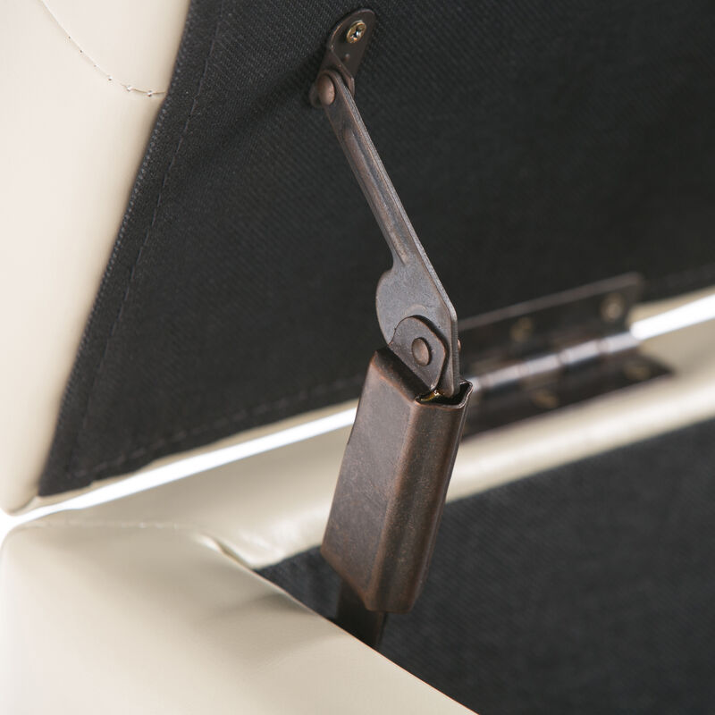 Cosmopolitan 34 inch Wide Transitional Rectangle Storage Ottoman in Satin Cream Vegan Faux Leather, Assembled