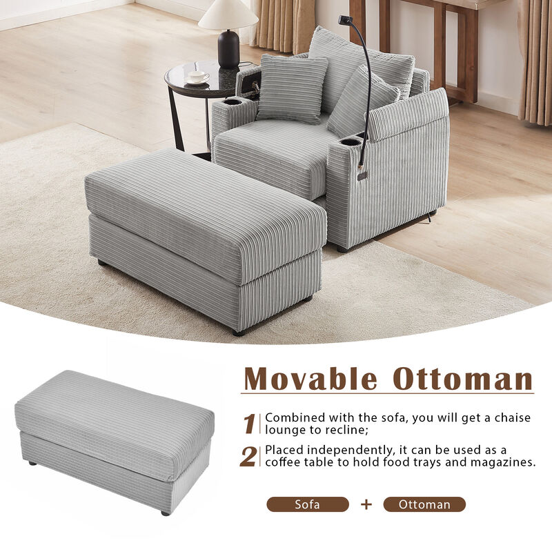 Merax Modern Style Single Sofa Couch with A Movable Ottoman