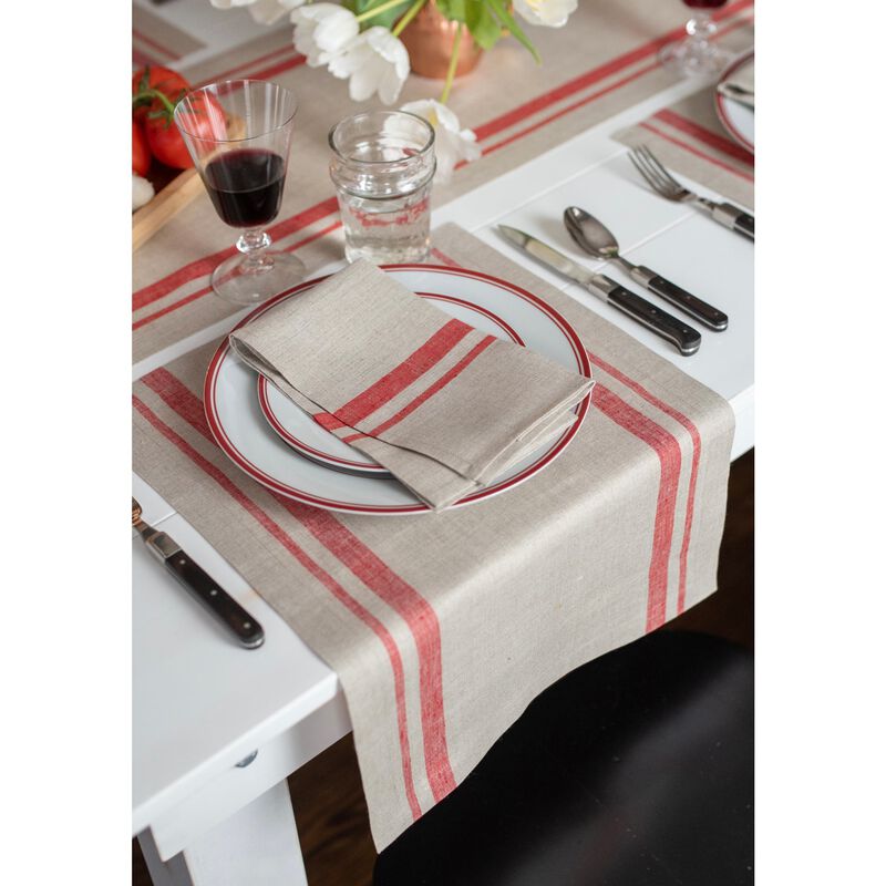Solino Home French Stripe 100% Linen Placemats &ndash; Set of 4, 14 x 19 in, Machine Washable, Holiday and Everyday Dining
