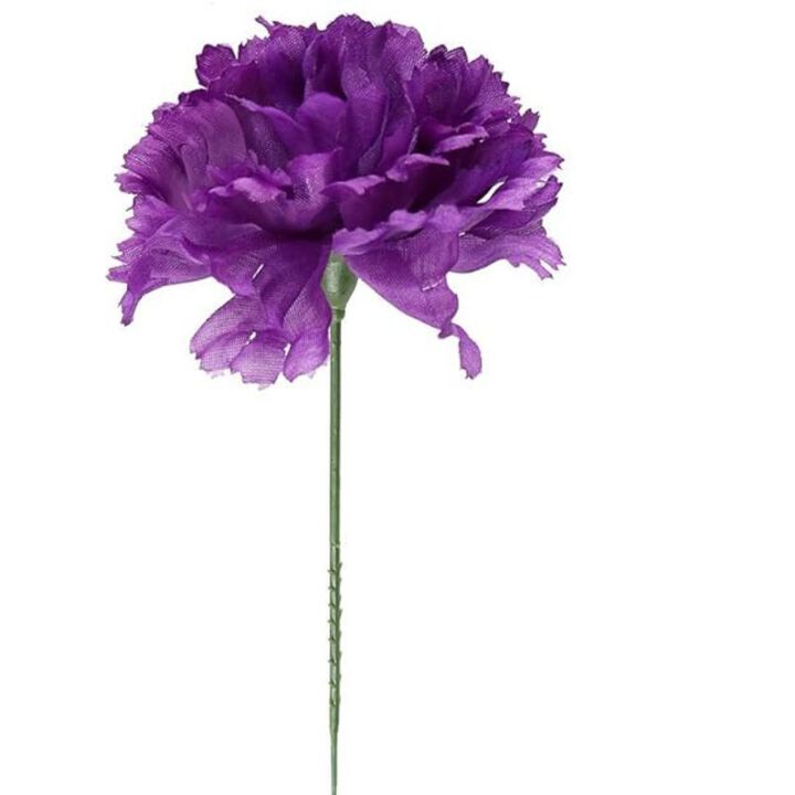 Purple Silk Carnation Picks, Artificial Flowers for Weddings, Decorations, DIY Decor, 100 Count Bulk, 3.5" Carnation Heads with 5" Stems