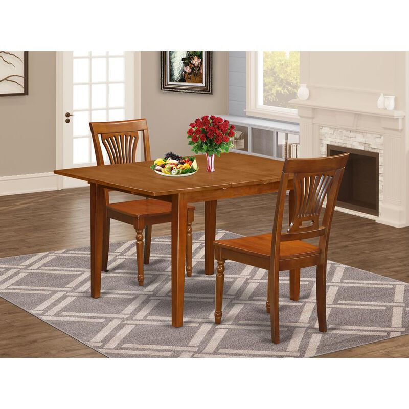 3 Pc Milan Kitchen Table featuring Leaf and 2 Wood Dinette Chairs in Saddle Brown .