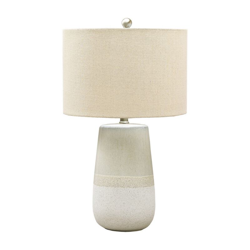 Speckled Ceramic Base Table Lamp with Drum Shade, Beige - Benzara