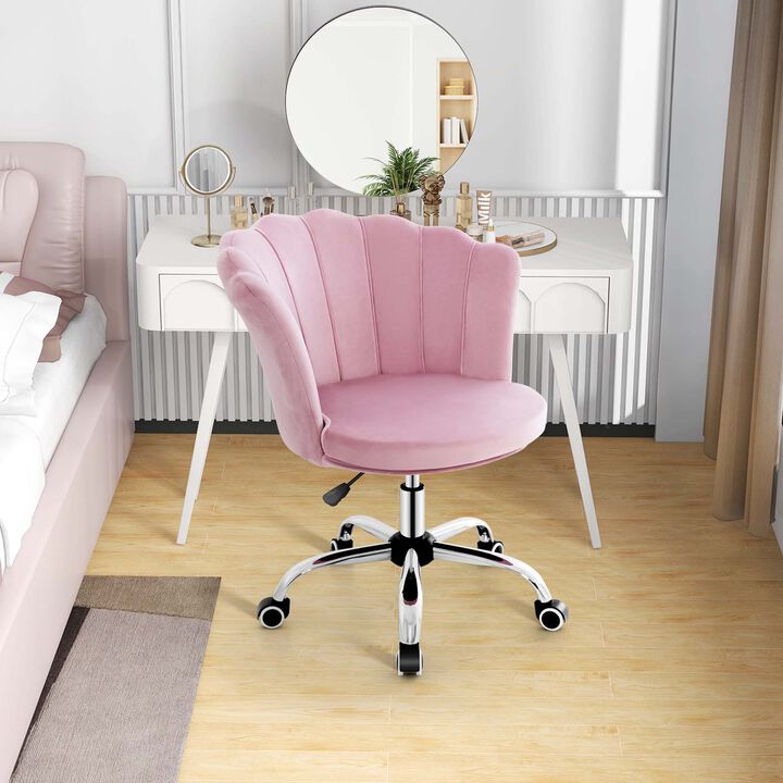 Costway Velvet Petal Shell Office Chair Adjustable Swivel Accent Vanity Armchair Pink