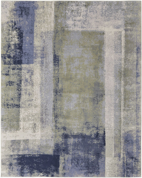 2 X 3 Blue green And Ivory Abstract Power Loom Distressed Area Rug