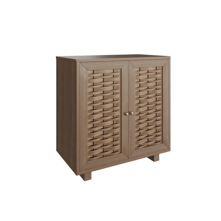 Woven Pattern Accent Cabinet Office Storage Cabinet with 1 Shelf and 2-Door