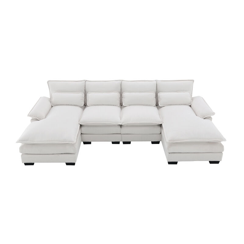 MONDAWE Modern U-shaped Sectional Sofa with Waist Pillows,6-seat Upholstered Symmetrical Sofa Furniture,Sleeper Sofa Couch with Chaise Lounge for Living Room,Apartment