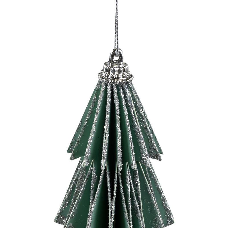 6" Glittered Green Christmas Tree Ornament image number 2