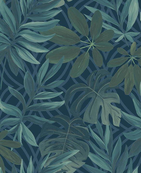 Nocturnum Dark Blue Leaves Wallpaper (Set of 2)