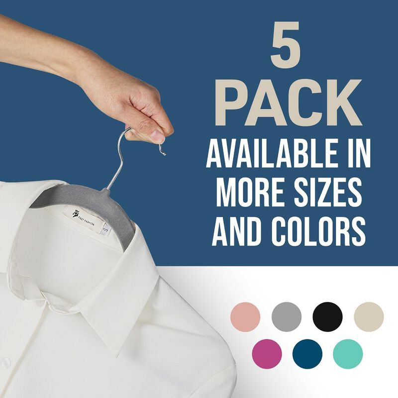 Velvet Clothes Hangers &ndash; with 360 Degree Swivel Hook and Non-Slip Shoulder Notch, Holds Up to 10 lbs, Heavy Duty Hanger Set, for Organizing Suit, Dress, Coat, and Clothes, Pack of 5, Gray