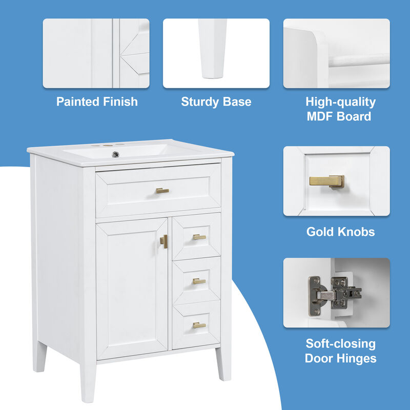 Merax Compact Bathroom Storage Vanity with Left Door Rack Cabinet & 2 Right Drawers image number 5