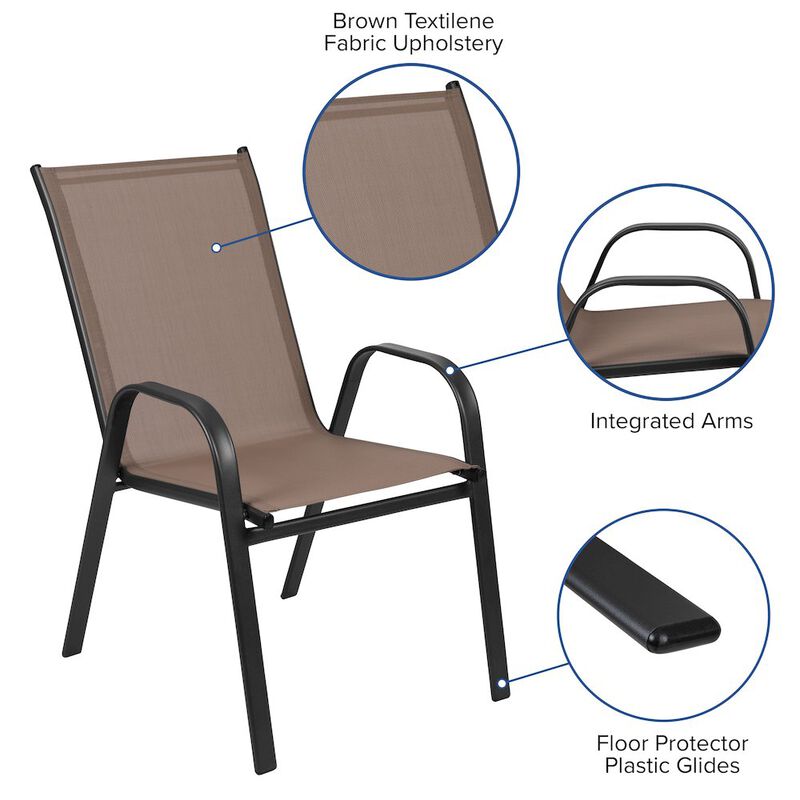 Flash Furniture 5 Piece Set - 55" Tempered Glass Patio Table, 4 Gray Stack Chairs image number 2