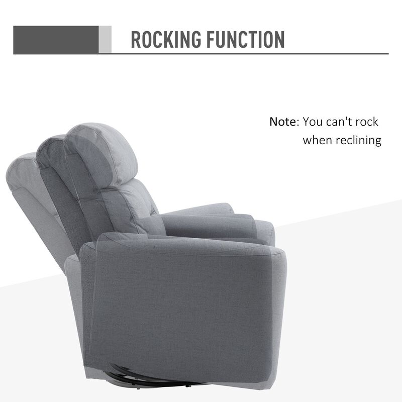 360°Swivel Manual Recliner Chair 150Â°Reclining Angle Lounge Reclining Chair with Thick Padding and Steel Frame for Living Room Bedroom - Grey