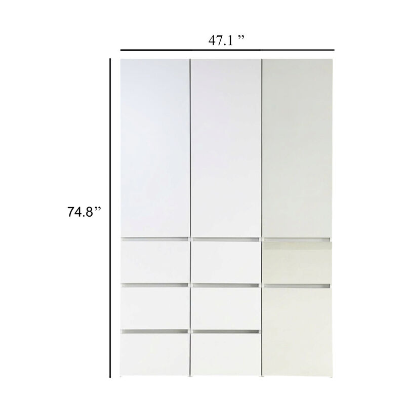 Ely Closet Cabinet Set, Mirrored Front, 7 Drawers, 75 Inch, White Wood image number 5