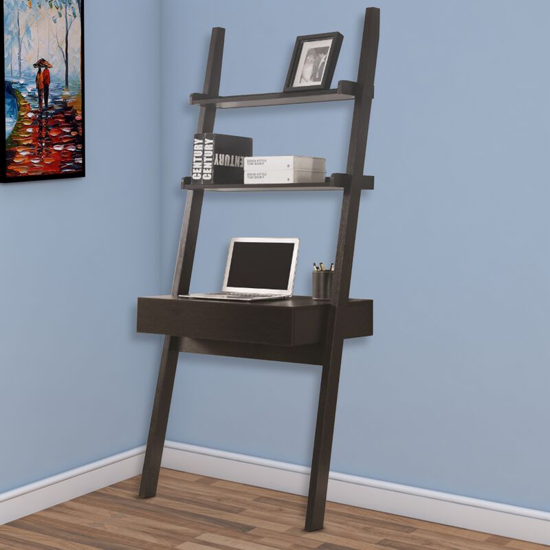 Freakish Ladder Desk With One Drawer, Cappuccino-Benzara