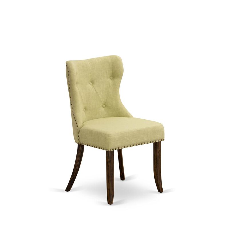 East West Furniture - Set of 2 - Parsons Chair- Upholstered Chair Includes Distressed Jacobean Wooden Structure with Limelight Linen Fabric Seat with Nail Head and Button Tufted Back