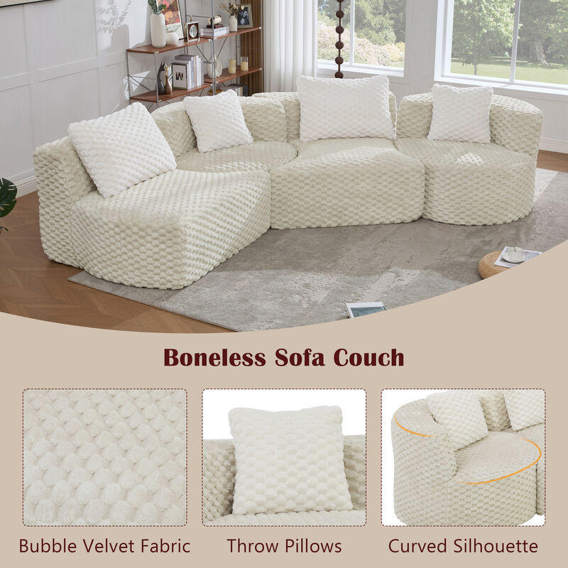 Merax Modular Sofa with Deep Seating & Bubble Velvet Upholstery &ndash; Freely Configurable Sections image number 3