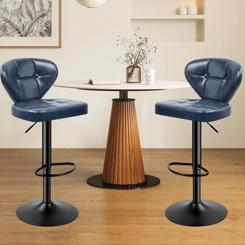 PU Leather Swivel Bar Stools Set of 2, Modern Hydraulic Adjustable Counter Height Stools, Steady Water Resistant Iron Frame 360&deg; Kitchen Island Chairs image number 3