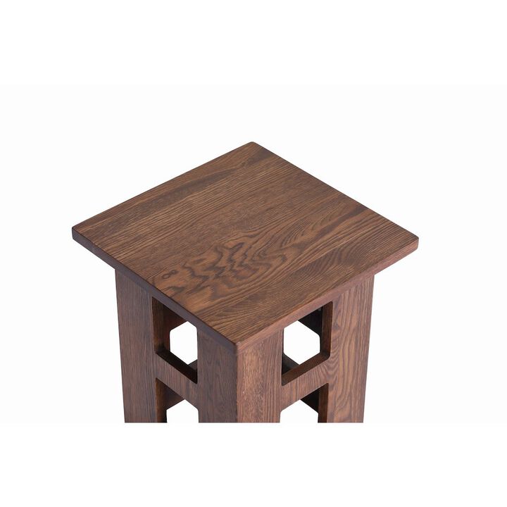 Crafters and Weavers Mission Solid Oak Square End Table with Cut Outs - Walnut