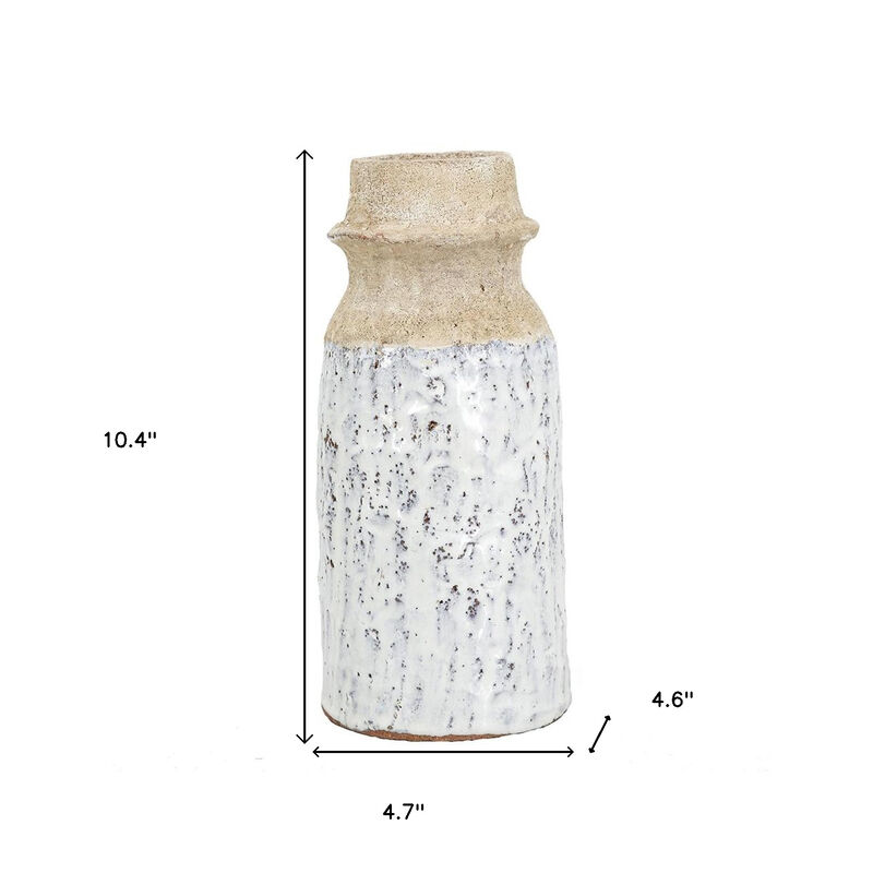 HomeRoots 10" Beige And Ivory Cylinder Terracotta Table Vase image number 6
