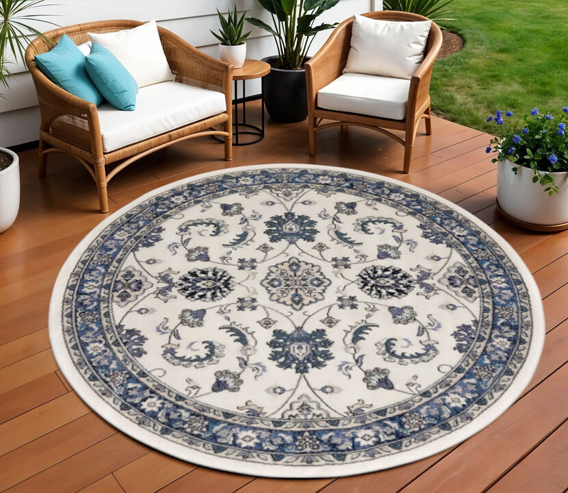 HomeRoots Round Floral Indoor Outdoor Area Rug