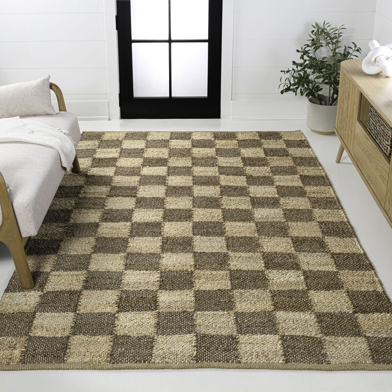 Theo Modern Farmhouse Woven Jute Checkerboard Area Rug