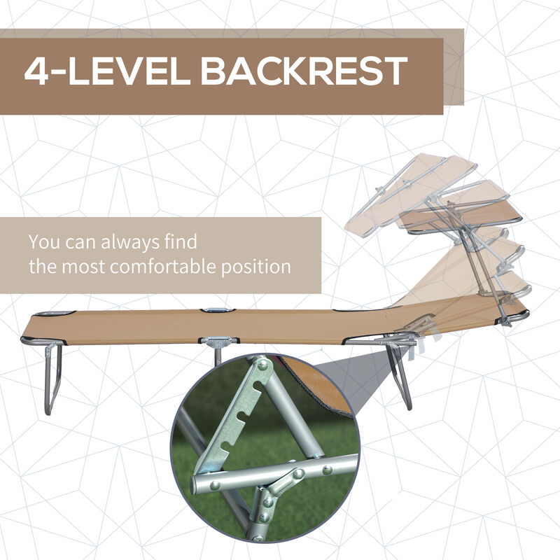 Lounge chair Chaise Lounging Bed Portable Adjustable Garden Beach Oxford Tan image number 4