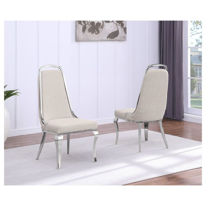 Cream Boucle Side Chairs With Silver Base (Set Of 2)