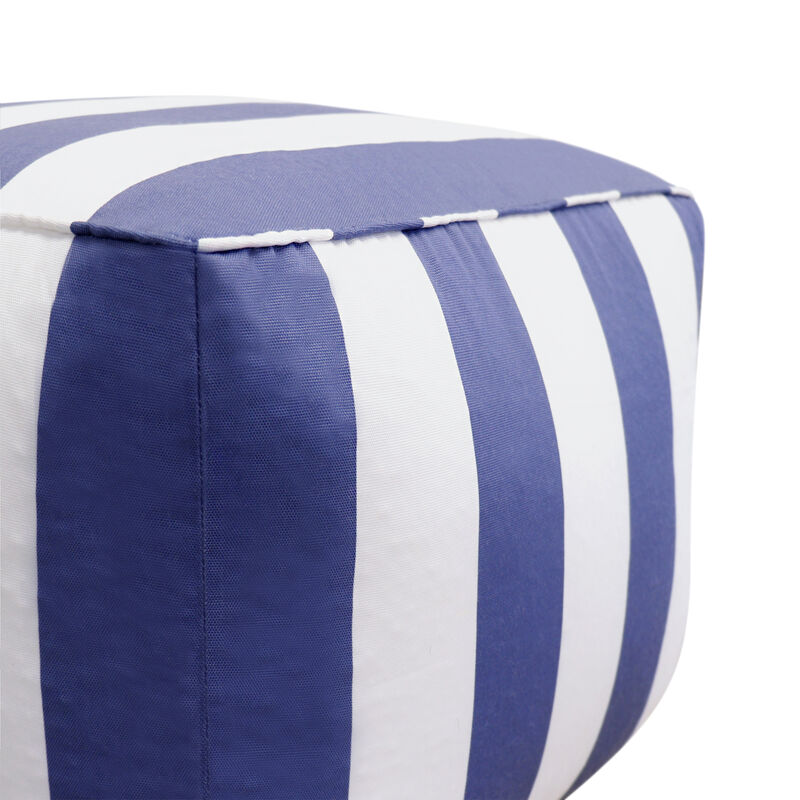 Pasargad Home Galaxy White/Blue Poly Fabric Striped Pouf