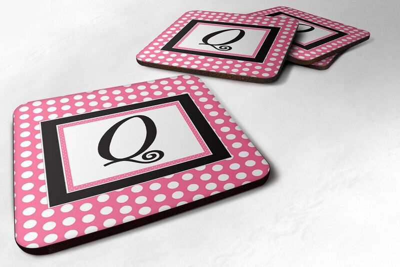 Caroline's Treasures CJ1001-QFC Monogram-Pink Black Polka Dots Foam Coasters (Set of 4), Initial Letter Q, 3.5 H x 3.5 W, Multicolor