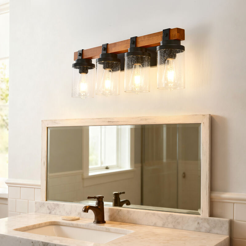 ELEMENT ACE 4-Light Wall Mount Lamp Fixture with Clear Glass Shade Decorative Indoor Lighting for Bathroom Vanity Dining Room Hallway Bedroom Entryway image number 9