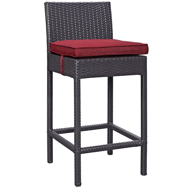Modway Convene Wicker Rattan Outdoor Patio Bar Stools With Cushions in Espresso red - Set of 4