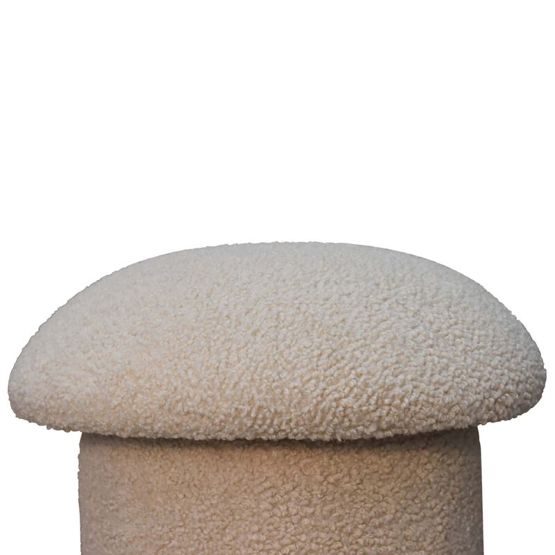 Cream Boucle  Solid Wood Upholestry Mushroom Footstool