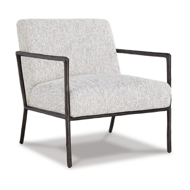 Tusk 29 Inch Accent Chair, Classic Black Aluminum Frame, White Upholstery-Benzara