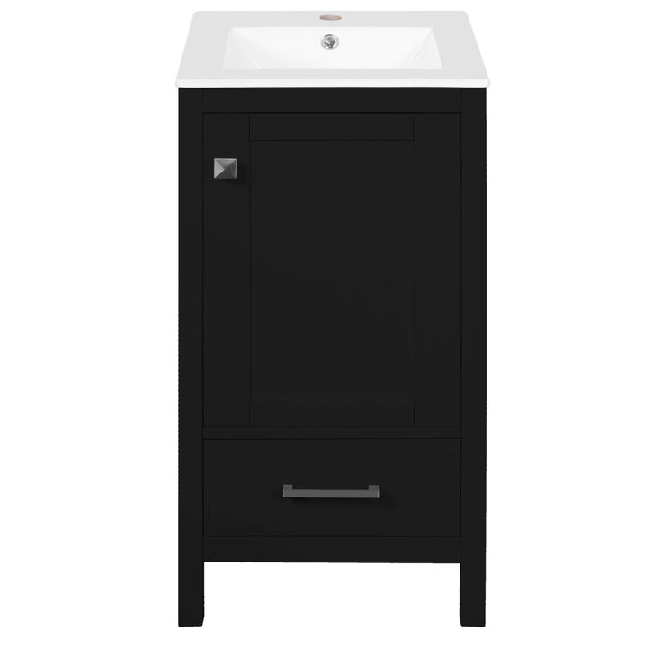 ELEMENT ACE Compact Bathroom Vanity with Integrated Ceramic Sink, Soft-Close Drawer & Door, Divider Drawer, Adjustable Foot Pads for Small Bathrooms