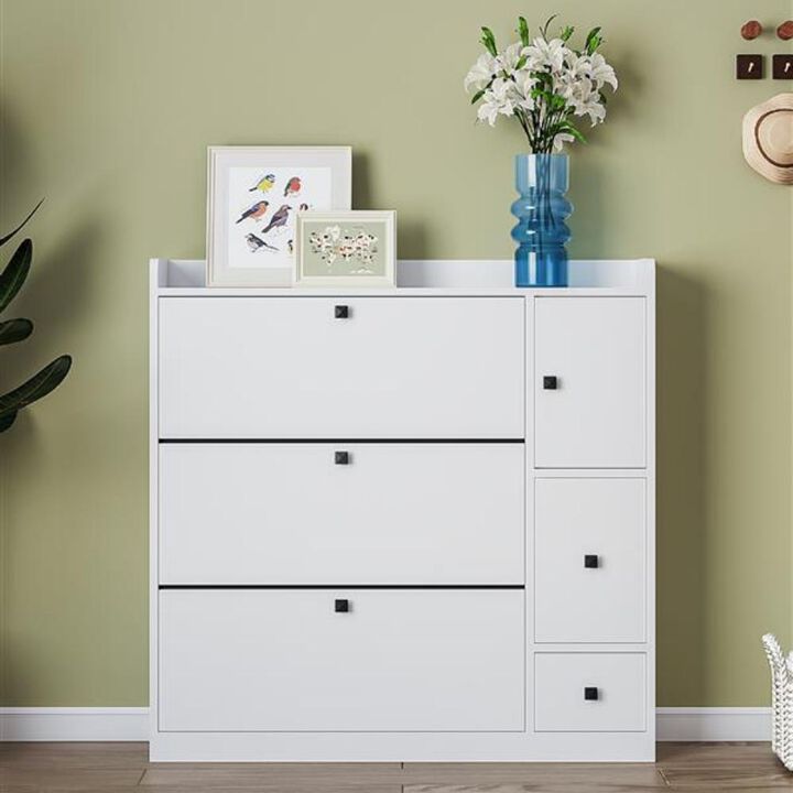 Versatile Shoe Cabinet with 3 Flip Drawers Space-Saving Storage Solution for Entryway or Bedroom