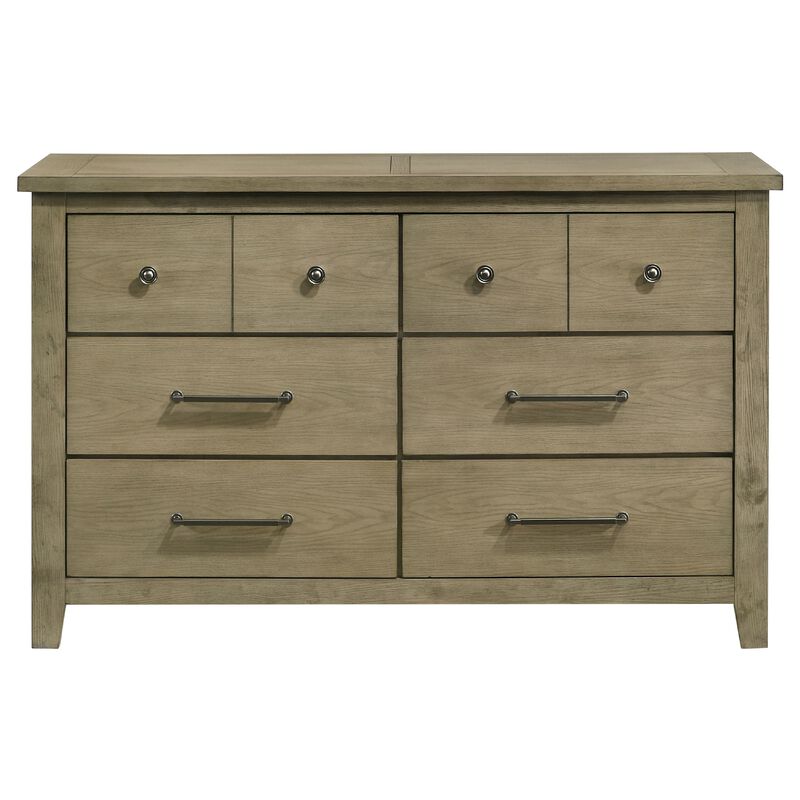 Hazel Wide Dresser, 6 Drawers, Antique Nickel Metal, Oak Brown Wood image number 2