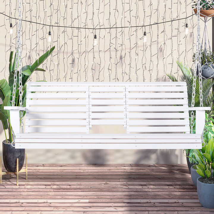 Hivvago Wooden 3-Person Porch Swing with Chains and Cup Holders