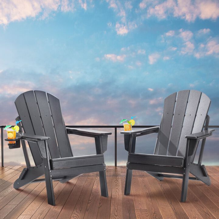 Set of 2 Outdoor Adirondack Chairs – Foldable & Durable Plastic Seating for Fire Pit, Yard, or Porch