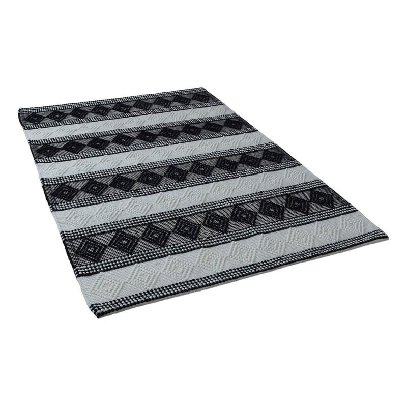 RUGSOTIC CARPETS HAND WOVEN FLAT WEAVE KILIM WOOL & COTTON ECO-FRIENDLY AREA RUGS - 5'x7'6'', Rectangle Shape, Black White Color, Contemporary Modern Design, Low Pile  Handmade Area Rugs (DWC002)