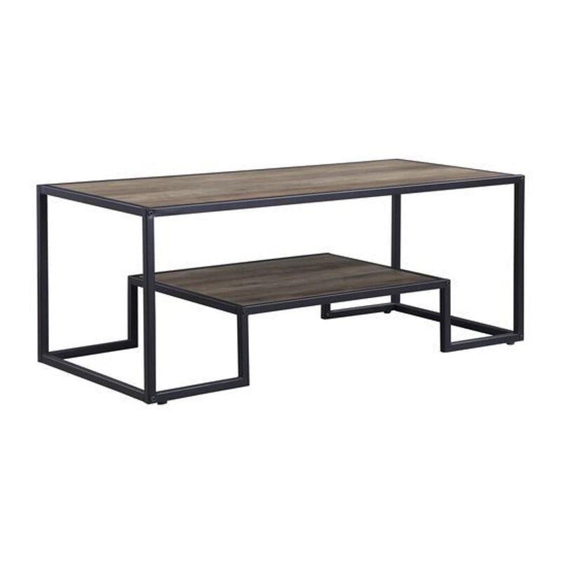 Coffee Table with 1 Open Shelf and Tubular Frame, Oak Brown-Benzara image number 1