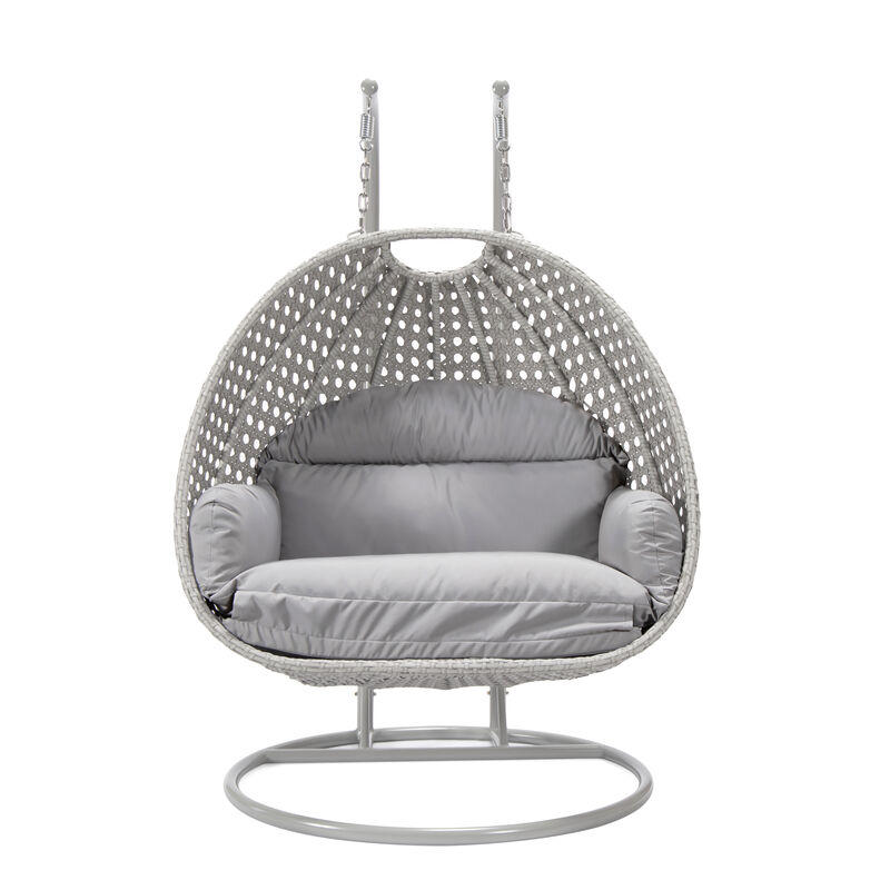 LeisureMod Mendoza Moder Wicker Hanging 2 person Egg Swing Chair Removable Cushion