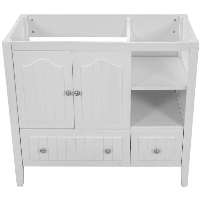 36" Bathroom Vanity Base Only, Solid Wood Frame and MDF Boards, White
