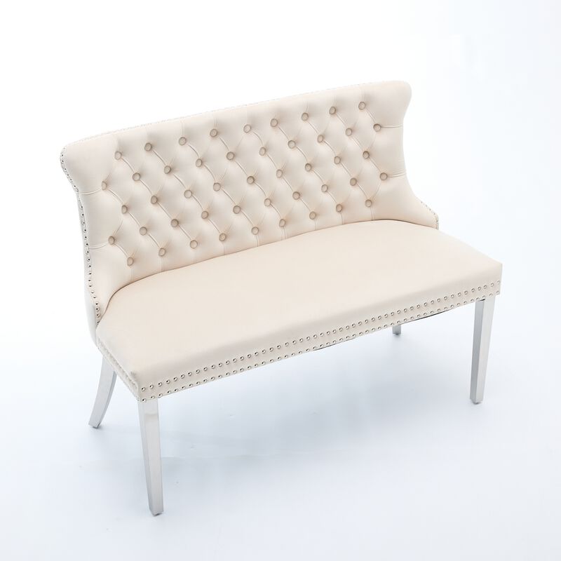 GOODSILO Luxurious Tufted Velvet Dining Loveseat Bench with Mid-Century Modern Design for Elegant Kitchen Seating image number 4